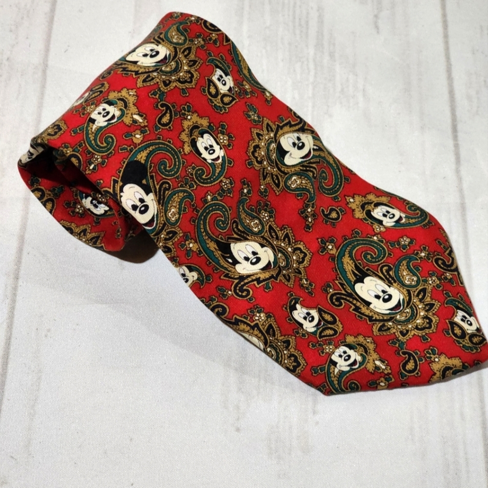 Disney Mickey Mouse Red and Gold Patterned Tie